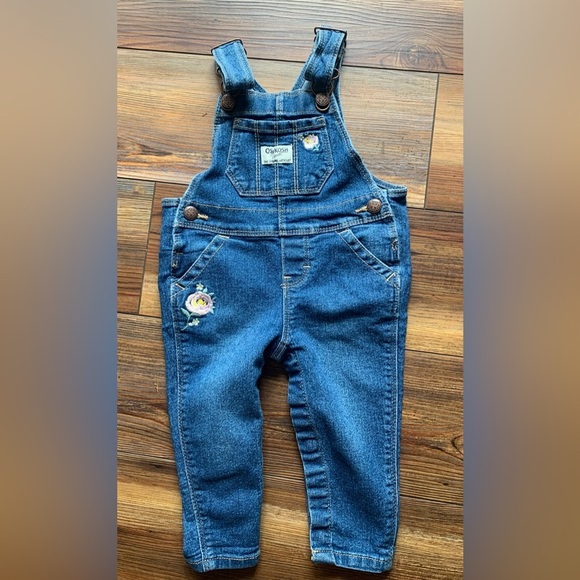 OshKosh B'gosh Other - Oshkosh B’gosh Girls Size 9 Months Denim Overalls Embroidered Flowers